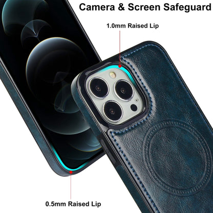 For iPhone 12 Pro Max Retro Leather Invisible Stand MagSafe Phone Case(Blue) by buy2fix