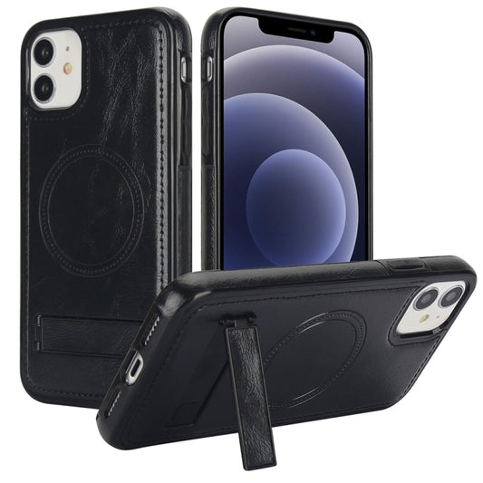 For iPhone 12 / 12 Pro Retro Leather Invisible Stand MagSafe Phone Case(Black) by buy2fix