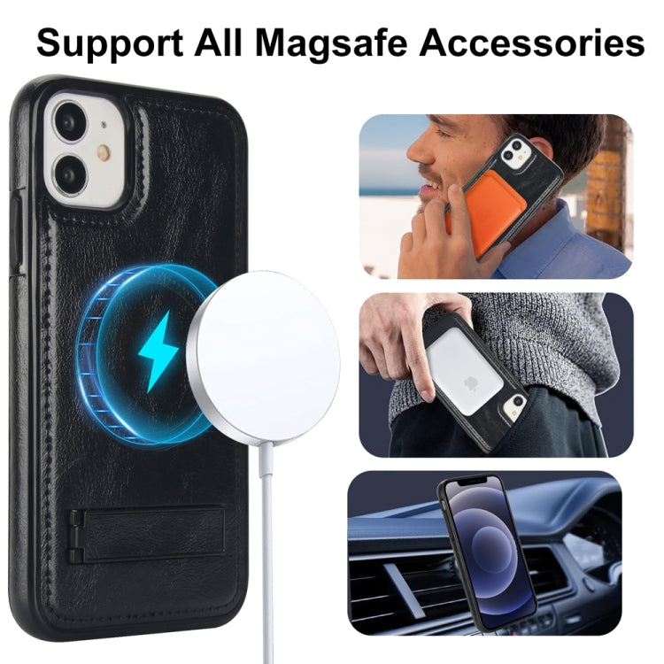 For iPhone 12 / 12 Pro Retro Leather Invisible Stand MagSafe Phone Case(Black) by buy2fix
