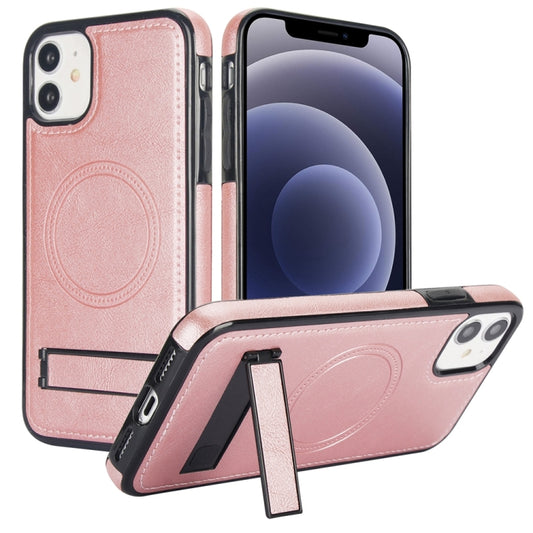 For iPhone 12 mini Retro Leather Invisible Stand MagSafe Phone Case(Rose Gold) by buy2fix