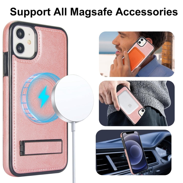 For iPhone 12 mini Retro Leather Invisible Stand MagSafe Phone Case(Rose Gold) by buy2fix