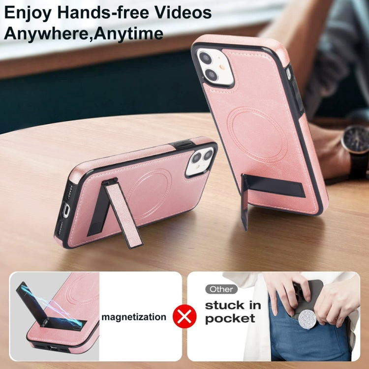 For iPhone 11 Retro Leather Invisible Stand MagSafe Phone Case(Rose Gold) by buy2fix