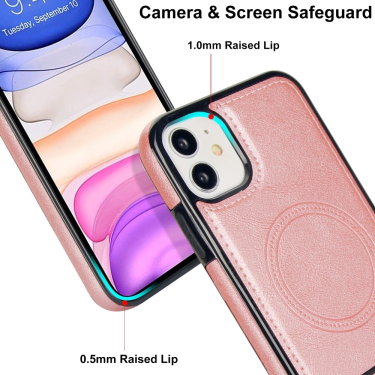 For iPhone 11 Retro Leather Invisible Stand MagSafe Phone Case(Rose Gold) by buy2fix