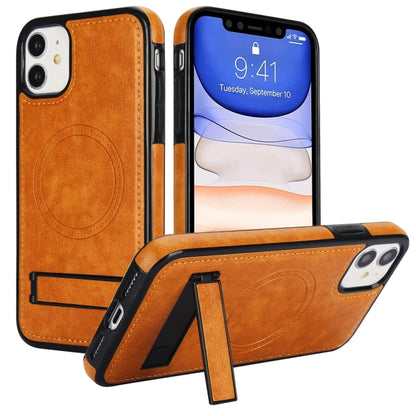 For iPhone 11 Retro Leather Invisible Stand MagSafe Phone Case(Yellow) by buy2fix