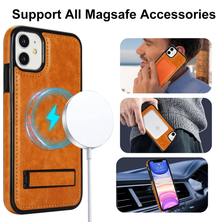 For iPhone 11 Retro Leather Invisible Stand MagSafe Phone Case(Yellow) by buy2fix