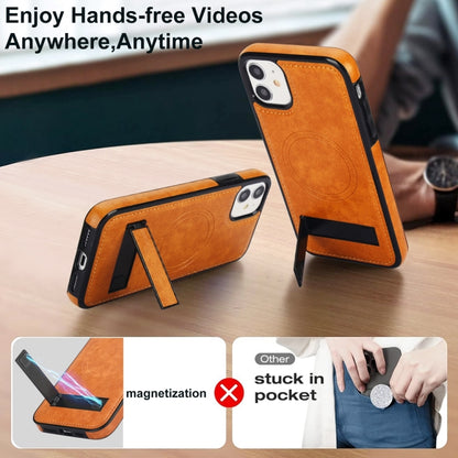 For iPhone 11 Retro Leather Invisible Stand MagSafe Phone Case(Yellow) by buy2fix