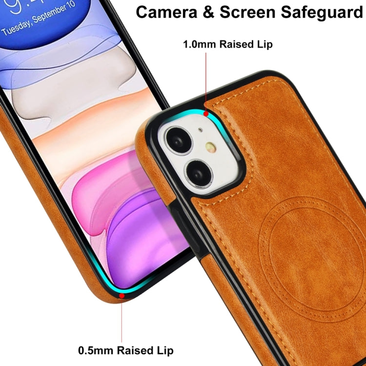 For iPhone 11 Retro Leather Invisible Stand MagSafe Phone Case(Yellow) by buy2fix