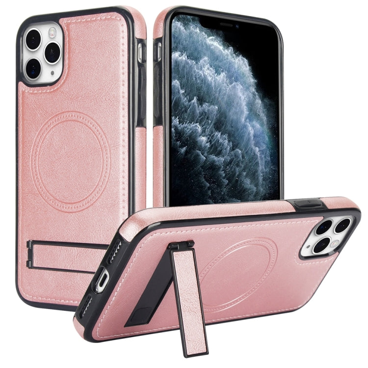 For iPhone 11 Pro Retro Leather Invisible Stand MagSafe Phone Case(Rose Gold) by buy2fix
