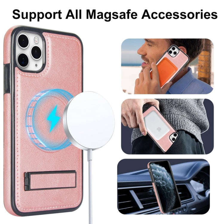 For iPhone 11 Pro Retro Leather Invisible Stand MagSafe Phone Case(Rose Gold) by buy2fix