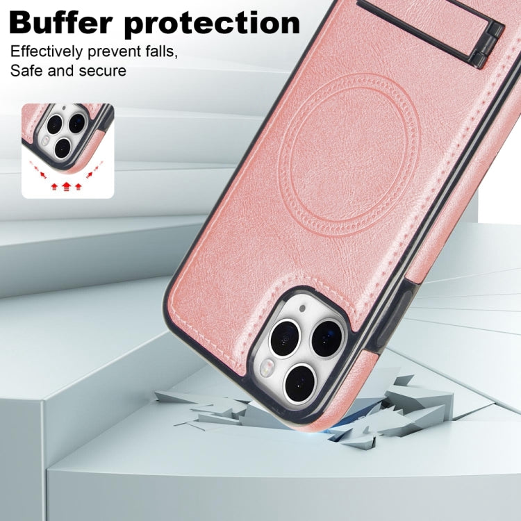 For iPhone 11 Pro Retro Leather Invisible Stand MagSafe Phone Case(Rose Gold) by buy2fix