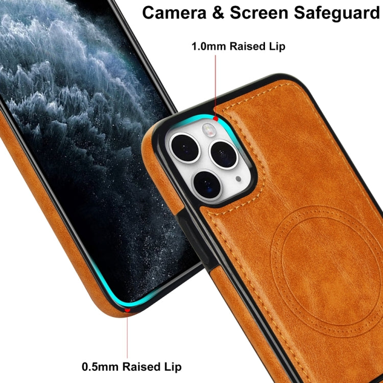 For iPhone 11 Pro Retro Leather Invisible Stand MagSafe Phone Case(Yellow) by buy2fix