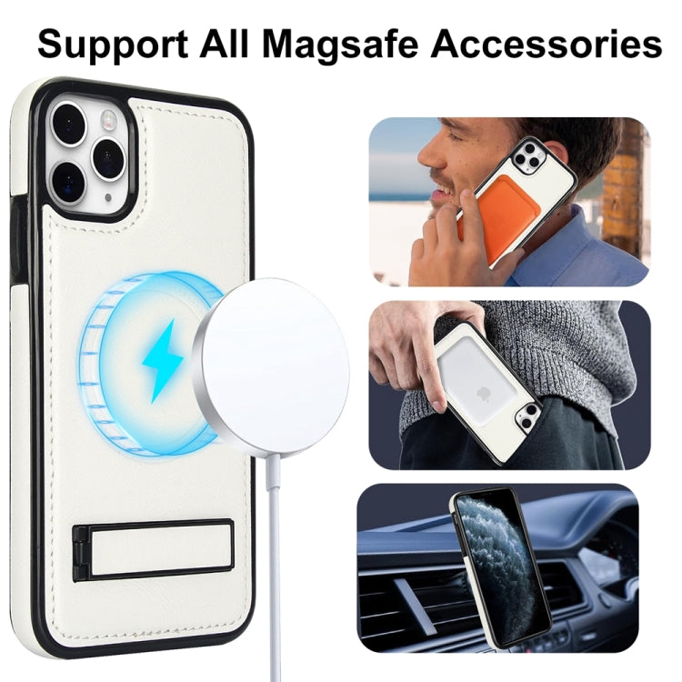 For iPhone 11 Pro Max Retro Leather Invisible Stand MagSafe Phone Case(White) by buy2fix