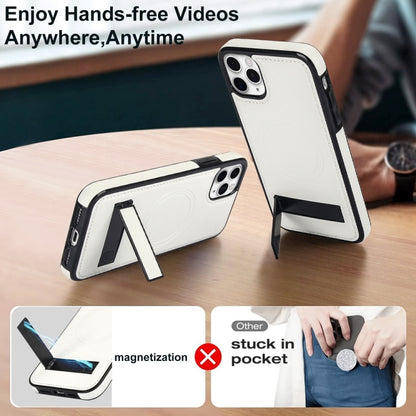 For iPhone 11 Pro Max Retro Leather Invisible Stand MagSafe Phone Case(White) by buy2fix