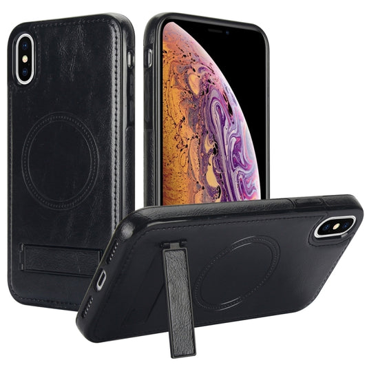 For iPhone XS Max Retro Leather Invisible Stand MagSafe Phone Case(Black) by buy2fix