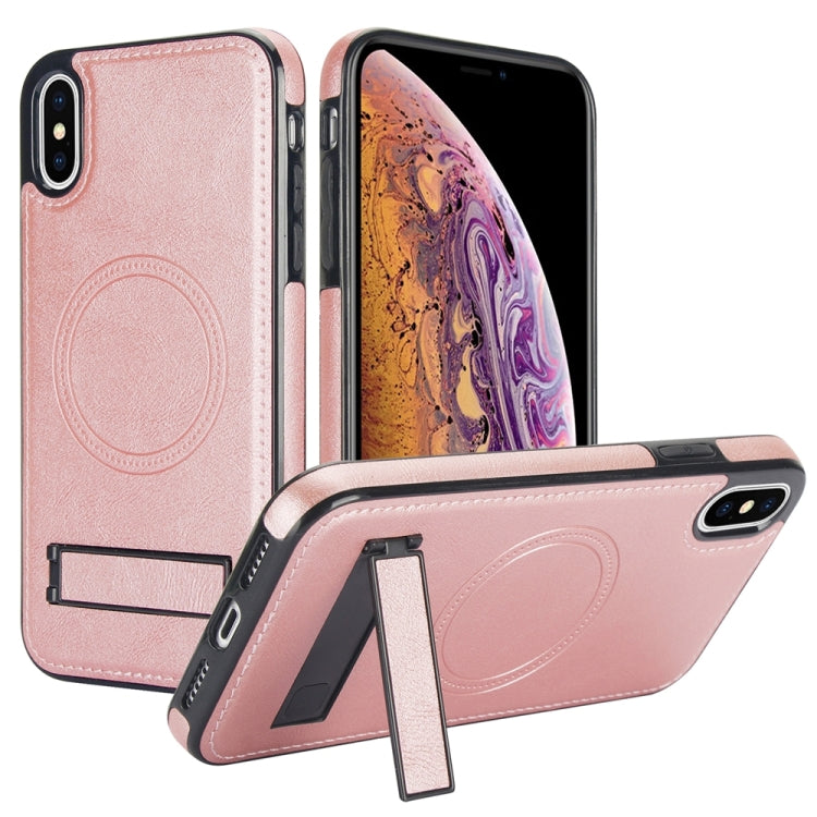 For iPhone XS Max Retro Leather Invisible Stand MagSafe Phone Case(Rose Gold) by buy2fix