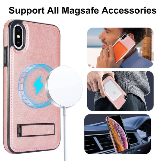 For iPhone XS Max Retro Leather Invisible Stand MagSafe Phone Case(Rose Gold) by buy2fix