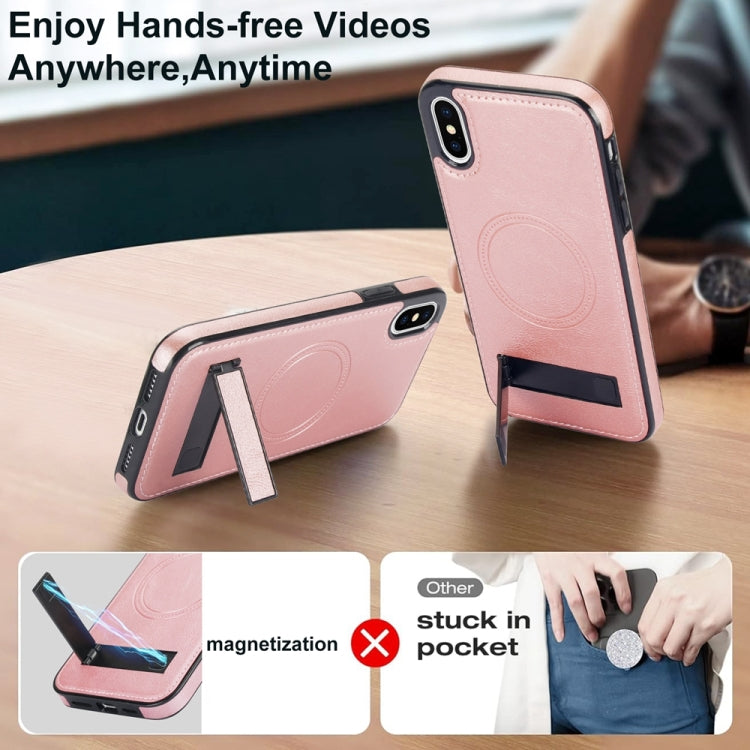 For iPhone XS Max Retro Leather Invisible Stand MagSafe Phone Case(Rose Gold) by buy2fix