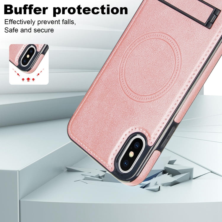 For iPhone XS Max Retro Leather Invisible Stand MagSafe Phone Case(Rose Gold) by buy2fix