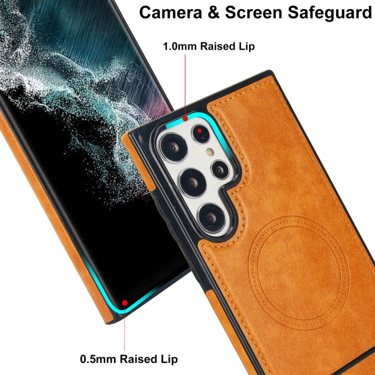 For Samsung Galaxy S22 Ultra 5G Retro Leather Invisible Stand MagSafe Phone Case(Yellow) by buy2fix