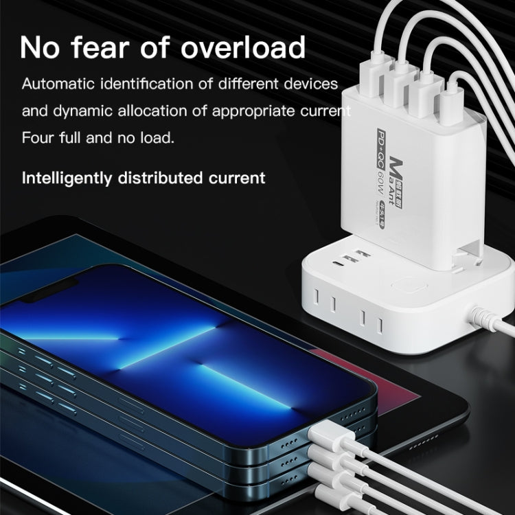 Ma-Ant 60W USB-C/Type-C+3 USB Multi-port Fast Charging Charger, Plug:EU Plug(Black) by buy2fix