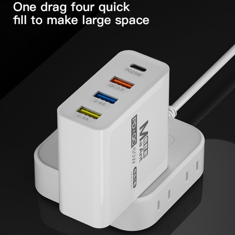 Ma-Ant 60W USB-C/Type-C+3 USB Multi-port Fast Charging Charger, Plug:EU Plug(White) by buy2fix