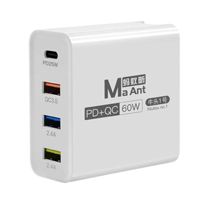 Ma-Ant 60W USB-C/Type-C+3 USB Multi-port Fast Charging Charger, Plug:US Plug(White) by buy2fix