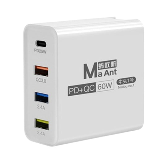 Ma-Ant 60W USB-C/Type-C+3 USB Multi-port Fast Charging Charger, Plug:US Plug(White) by buy2fix