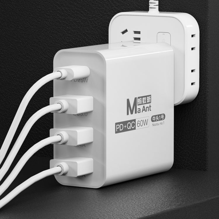 Ma-Ant 60W USB-C/Type-C+3 USB Multi-port Fast Charging Charger, Plug:US Plug(White) by buy2fix