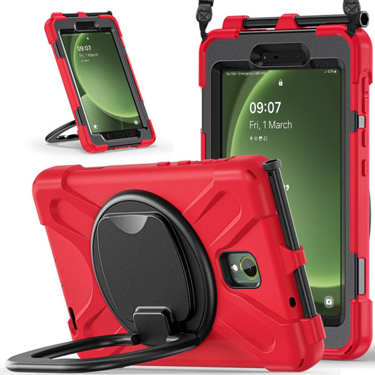For Samsung Galaxy Tab Active5 X300 Silicone Hybrid PC Tablet Case with Holder & Shoulder Strap(Red) by buy2fix