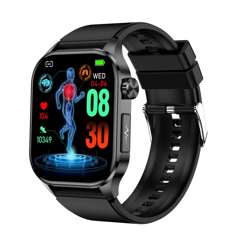 ET580 2.04 inch AMOLED Screen Sports Smart Watch Support Bluetooth Call / ECG Function(Black Silicone Band) by buy2fix