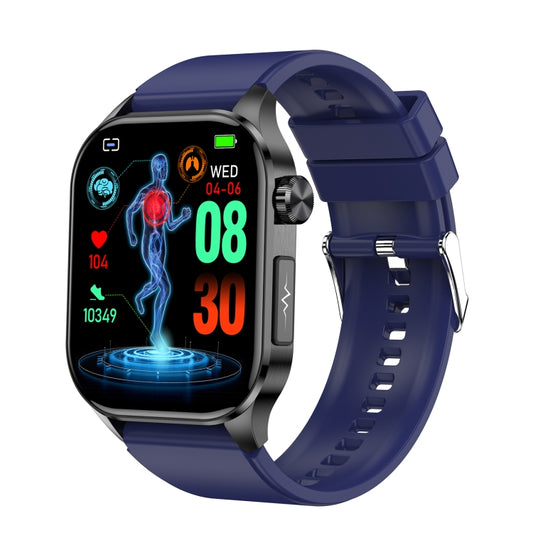 ET580 2.04 inch AMOLED Screen Sports Smart Watch Support Bluetooth Call / ECG Function(Blue Silicone Band) by buy2fix