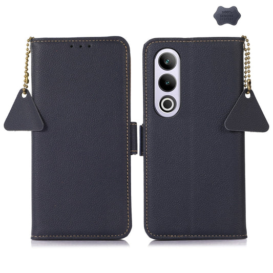 For OnePlus CE4 5G Global Side-Magnetic TJ Genuine Leather RFID Phone Case(Blue) - OnePlus Cases by buy2fix | Online Shopping UK | buy2fix