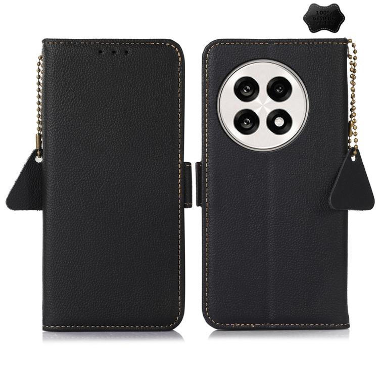 For OnePlus Ace 5 Pro / Ace 5 / 13R Side-Magnetic TJ Genuine Leather RFID Phone Case(Black) - Ace 5 Cases by buy2fix | Online Shopping UK | buy2fix