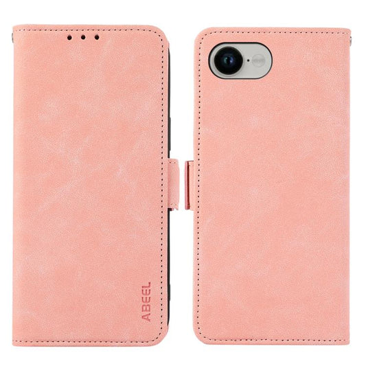 For iPhone 16e ABEEL Frosted Magnetic RFID Leather Phone Case(Pink) - iPhone 16e Cases by buy2fix | Online Shopping UK | buy2fix