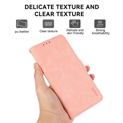 For iPhone 16e ABEEL Frosted Magnetic RFID Leather Phone Case(Pink) - iPhone 16e Cases by buy2fix | Online Shopping UK | buy2fix