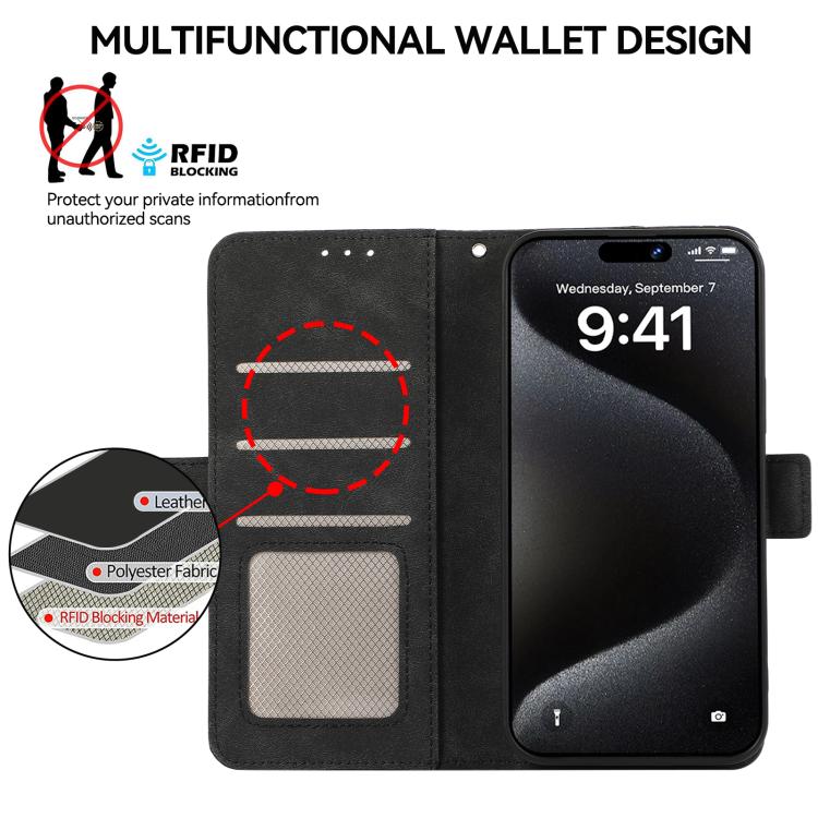 For iPhone 16e ABEEL Frosted Magnetic RFID Leather Phone Case(Black) - iPhone 16e Cases by buy2fix | Online Shopping UK | buy2fix