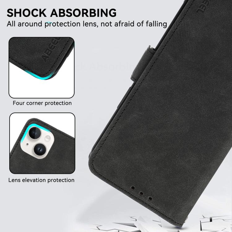 For iPhone 16e ABEEL Frosted Magnetic RFID Leather Phone Case(Black) - iPhone 16e Cases by buy2fix | Online Shopping UK | buy2fix