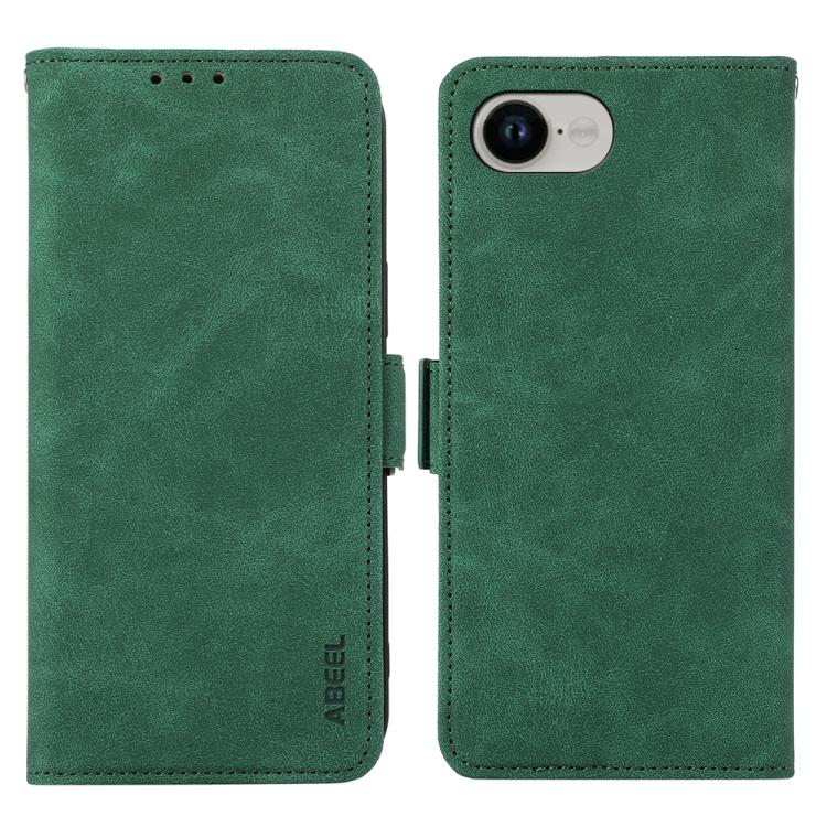 For iPhone 16e ABEEL Frosted Magnetic RFID Leather Phone Case(Green) - iPhone 16e Cases by buy2fix | Online Shopping UK | buy2fix