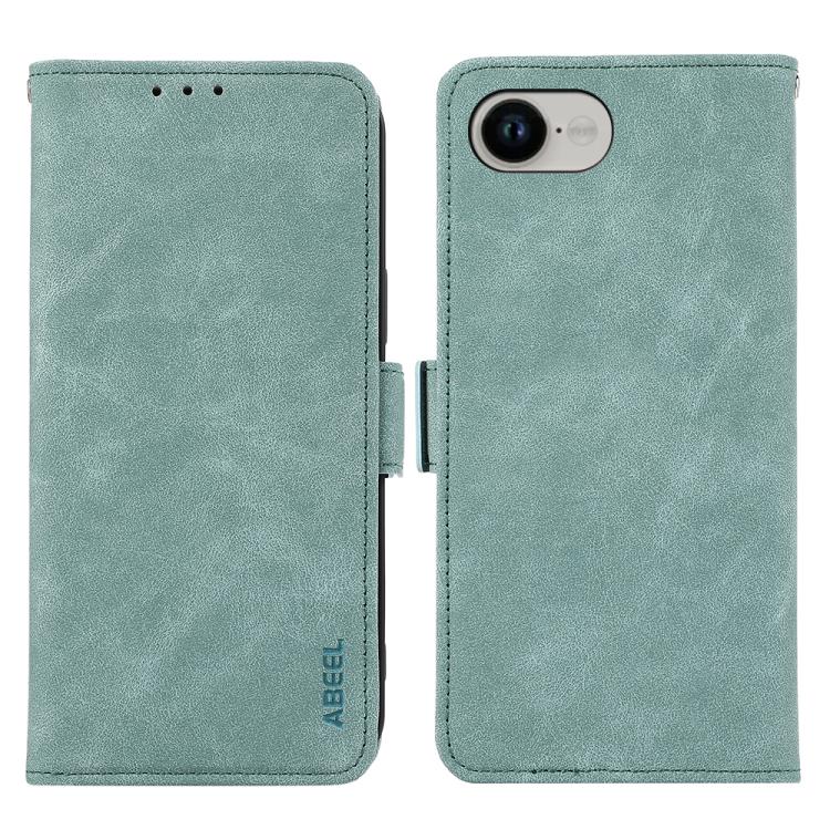For iPhone 16e ABEEL Frosted Magnetic RFID Leather Phone Case(Cyan) - iPhone 16e Cases by buy2fix | Online Shopping UK | buy2fix