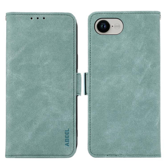 For iPhone 16e / 17e ABEEL Frosted Magnetic RFID Leather Phone Case(Cyan)