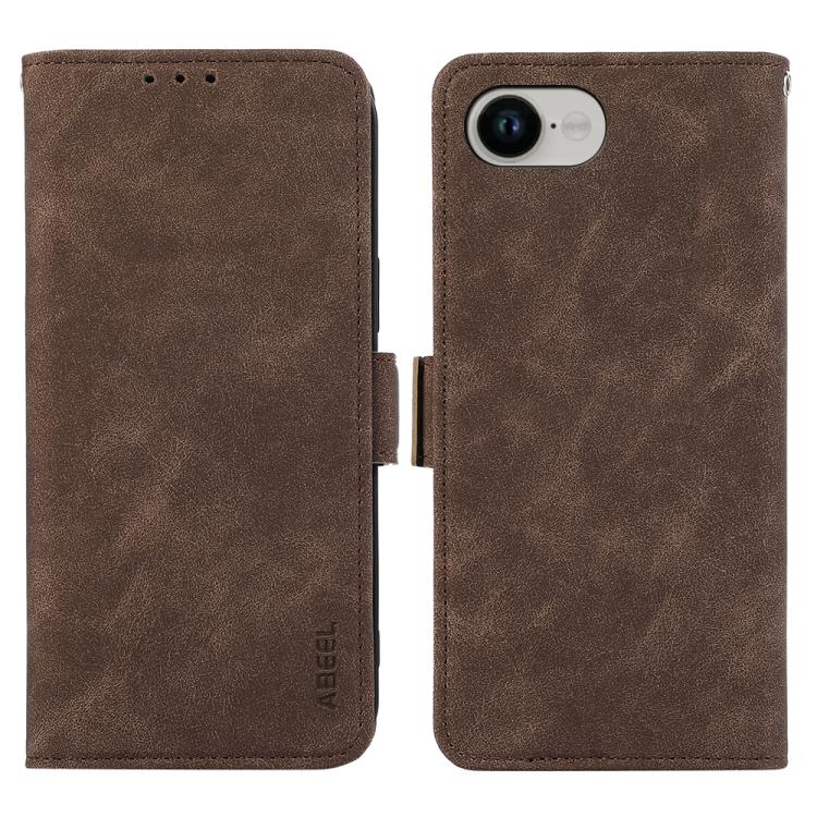 For iPhone 16e ABEEL Frosted Magnetic RFID Leather Phone Case(Brown) - iPhone 16e Cases by buy2fix | Online Shopping UK | buy2fix