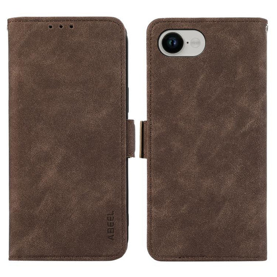 For iPhone 16e / 17e ABEEL Frosted Magnetic RFID Leather Phone Case(Brown)