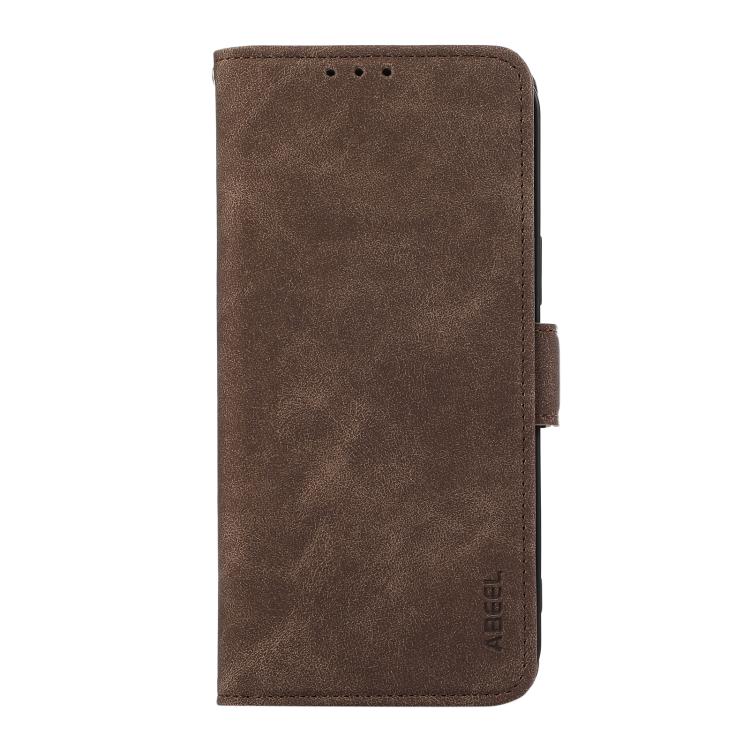 For iPhone 16e ABEEL Frosted Magnetic RFID Leather Phone Case(Brown) - iPhone 16e Cases by buy2fix | Online Shopping UK | buy2fix