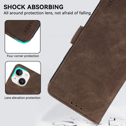 For iPhone 16e ABEEL Frosted Magnetic RFID Leather Phone Case(Brown) - iPhone 16e Cases by buy2fix | Online Shopping UK | buy2fix