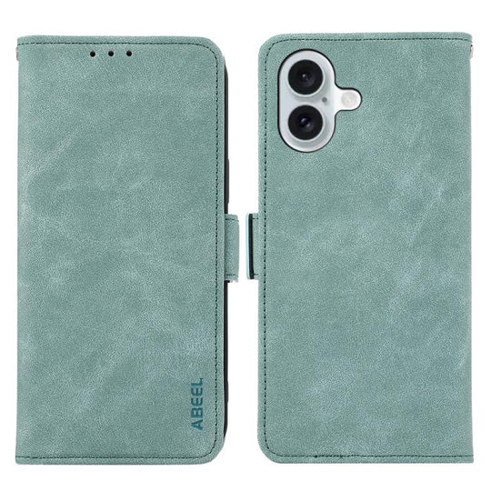 For iPhone 17 ABEEL Frosted Magnetic RFID Leather Phone Case(Cyan)