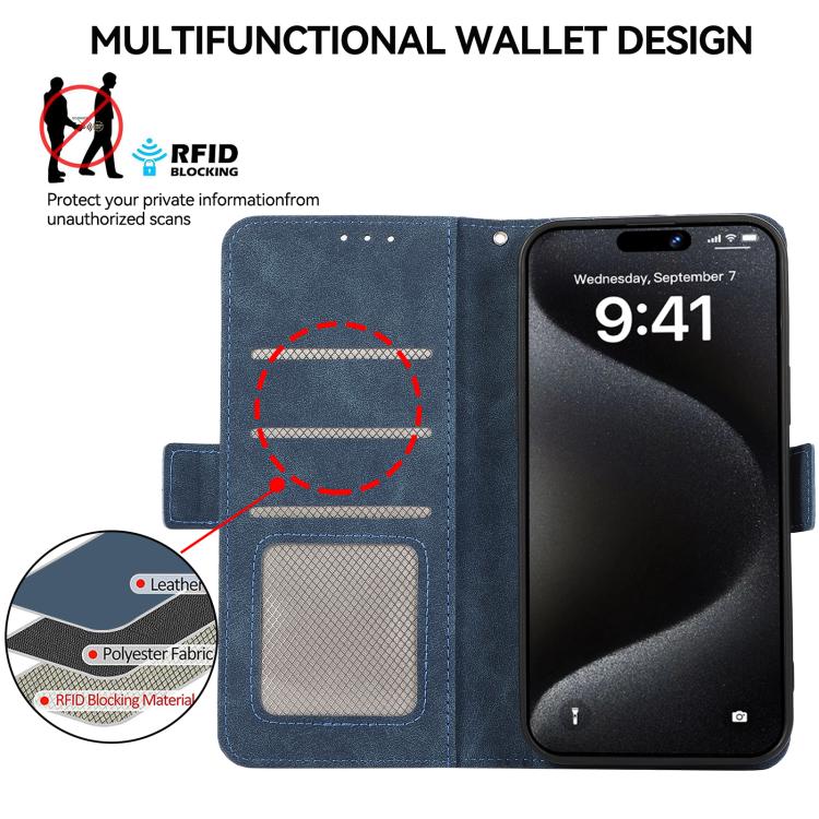 For iPhone 17 Air ABEEL Frosted Magnetic RFID Leather Phone Case(Blue) - iPhone 17 Air Cases by buy2fix | Online Shopping UK | buy2fix
