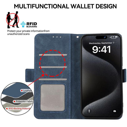 For iPhone 17 Air ABEEL Frosted Magnetic RFID Leather Phone Case(Blue) - iPhone 17 Air Cases by buy2fix | Online Shopping UK | buy2fix