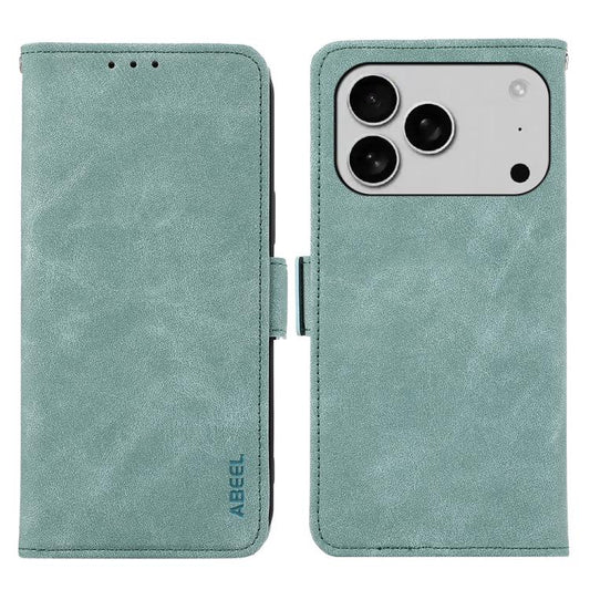 For iPhone 17 Pro ABEEL Frosted Magnetic RFID Leather Phone Case(Cyan) - iPhone 17 Pro Cases by buy2fix | Online Shopping UK | buy2fix
