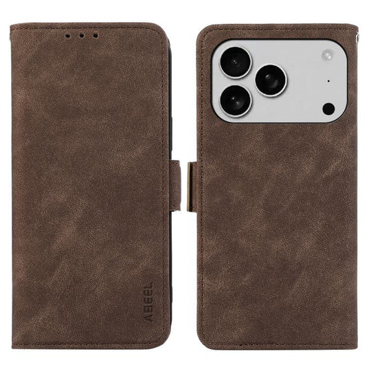 For iPhone 18 Pro / 17 Pro ABEEL Frosted Magnetic RFID Leather Phone Case(Brown)