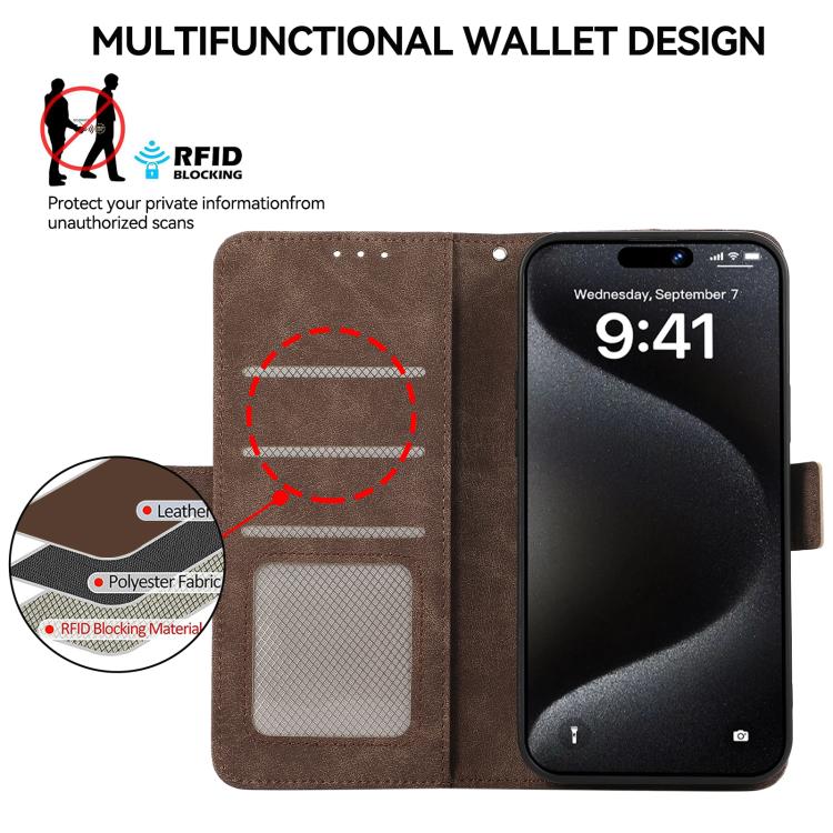 For iPhone 17 Pro ABEEL Frosted Magnetic RFID Leather Phone Case(Brown) - iPhone 17 Pro Cases by buy2fix | Online Shopping UK | buy2fix